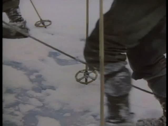 Men on expedition slipping on ice in Antarctica