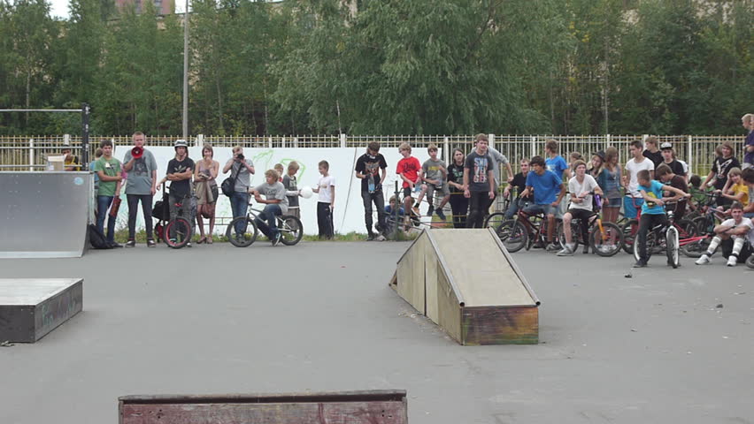 PETROZAVODSK, RUSSIA - AUGUST 27: Anonymous bmx rider making tricks during Extreme side festival on August 27, 2011 in Petrozavodsk, Russia. Event was free for watching, shooting and participating