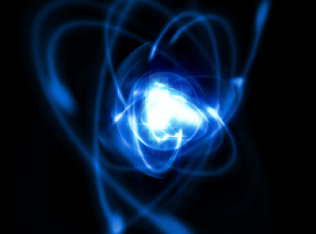 Blue electrons in an atom - digital animation