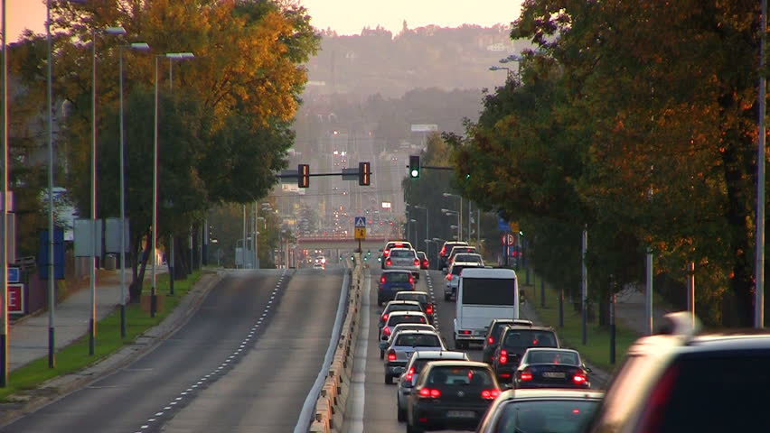 KRAKOW, POLAND: CIRCA 2011: Rush-hour traffic on Zakopianka Street.