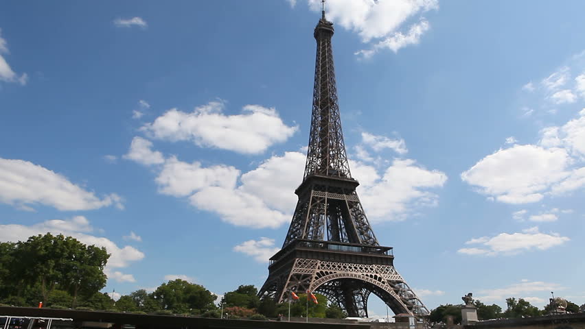 ÃÂruising along the river Seine with a view of the Eiffel tower in Paris, France 1080x1920 HD video
