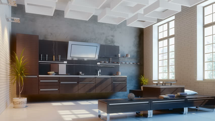modern kitchen (camera motion)