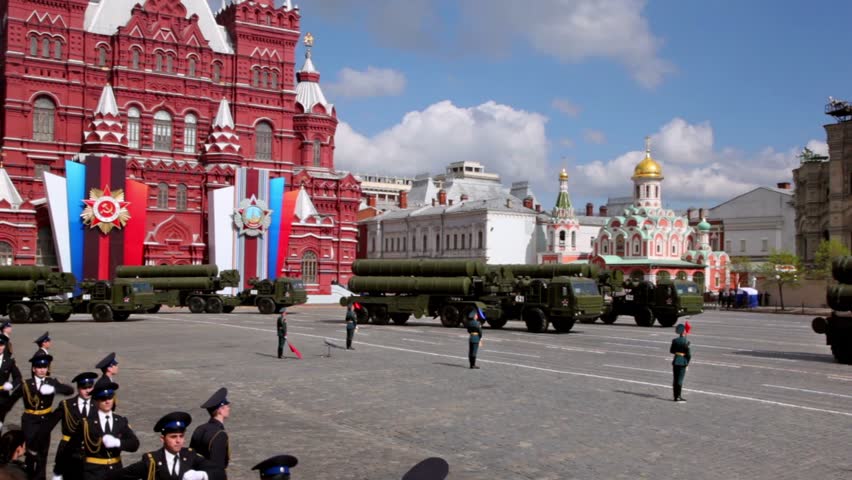 MOSCOW - MAY 9: Rockets motorcades ride on Red square at Victory Parade on May 9, 2011 in Moscow, Russia.