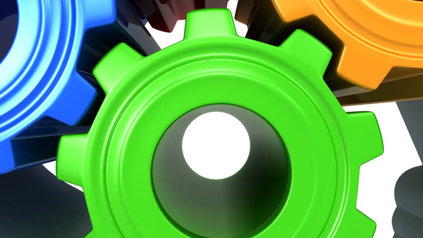 Human head with rotating gears, bright colors. HD 1080. Last 100 frames with static camera are loop-able. Alpha mask included.