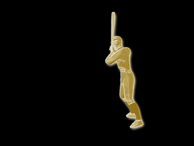 Animation of a baseball player hitting a ball