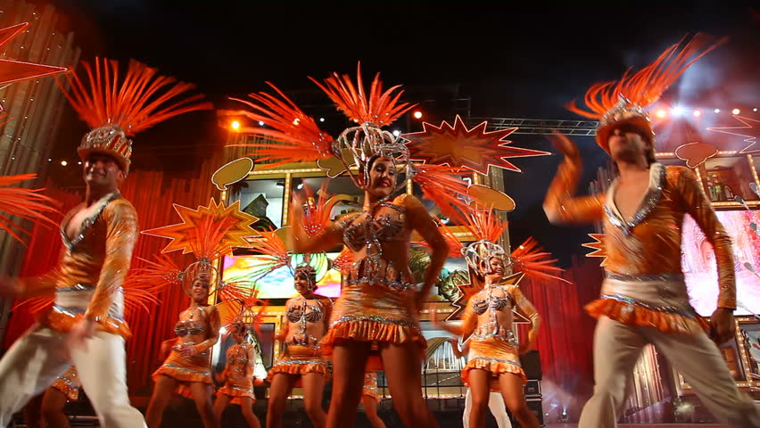 LAS PALMAS DE GRAN CANARIA, SPAIN - FEBRUARY 22: Carnival group in the Adult Costume Competition dance during the Gran Gala of the Carnival on February 22, 2012 in Las Palmas, Spain.
