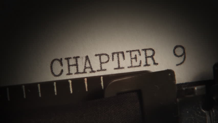 Typewriter. Typing.  CHAPTER 9 to 10. Typing a book. Video clip with audio. A sequence of two shot. Subtitles can be enlarged by editing the HD version to PAL or NTSC.
Clip ID: chapter 9 to 10_HD
