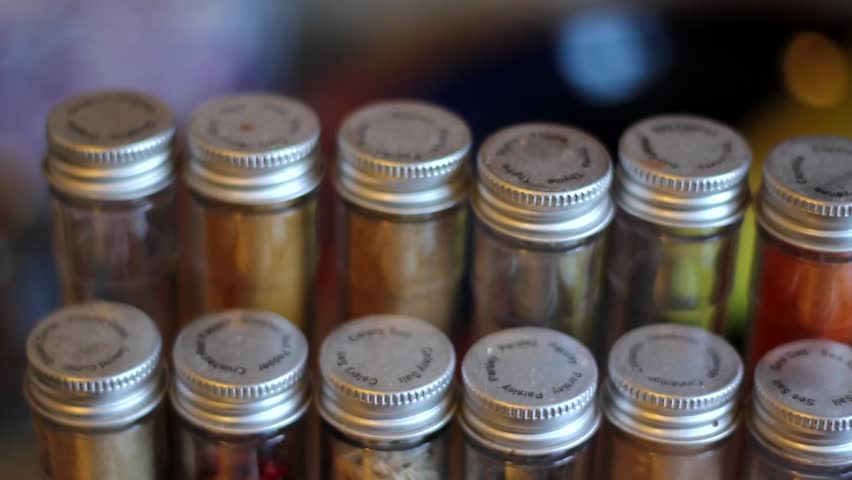 Beautiful Spices in a Spice Rack