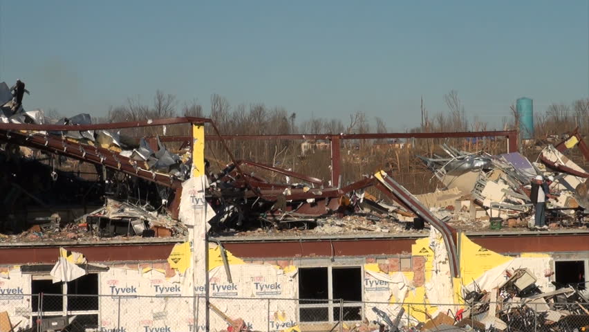 HENRYVILLE, IN - USA, MARCH 10, 2012- A damaged school in Henryville, IN, nearly a week after an EF-4 tornado struck the community on March 2, 2012.