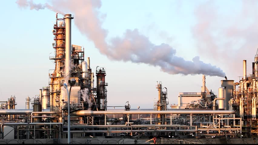 Factory Smoke stack - Oil refinery - petrochemical plant