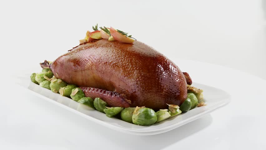 Roast duck with Brussels sprouts