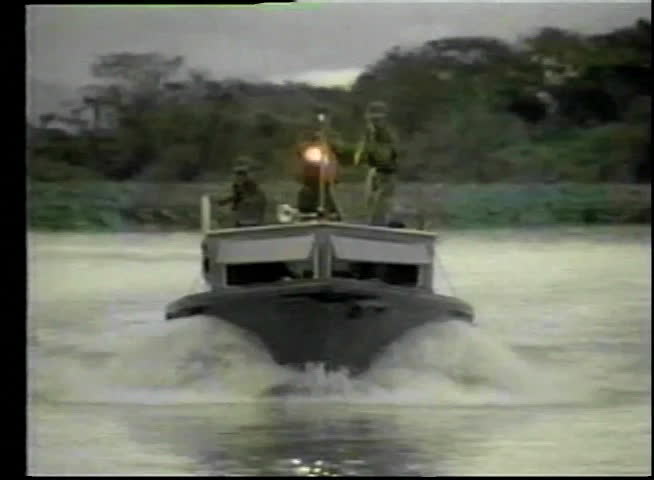 Soldiers in boat bombing and shooting underwater scuba diver