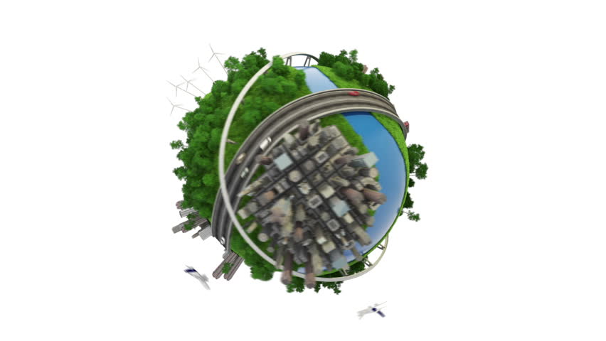 Loop able 3D animation of a conceptual globe with transports city and nature + alpha channel
