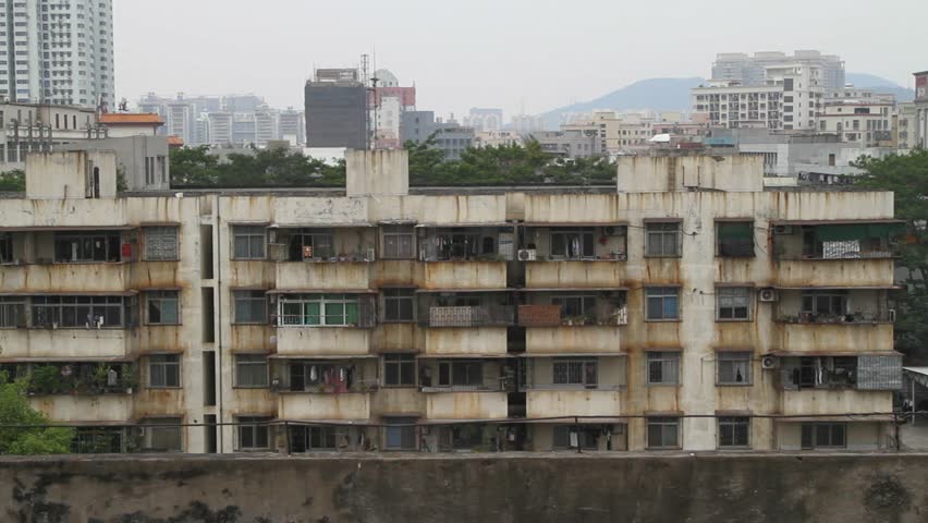 broken down chinese apartment building