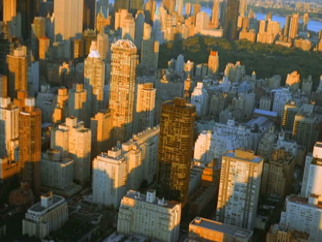 Aerial view of 1990s New York City 