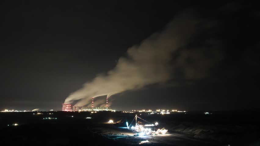 Night time lapse - brown coal mine - Belchatow in Poland
