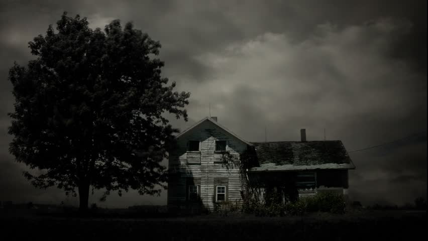 Timelapse of haunted house in monochrome.