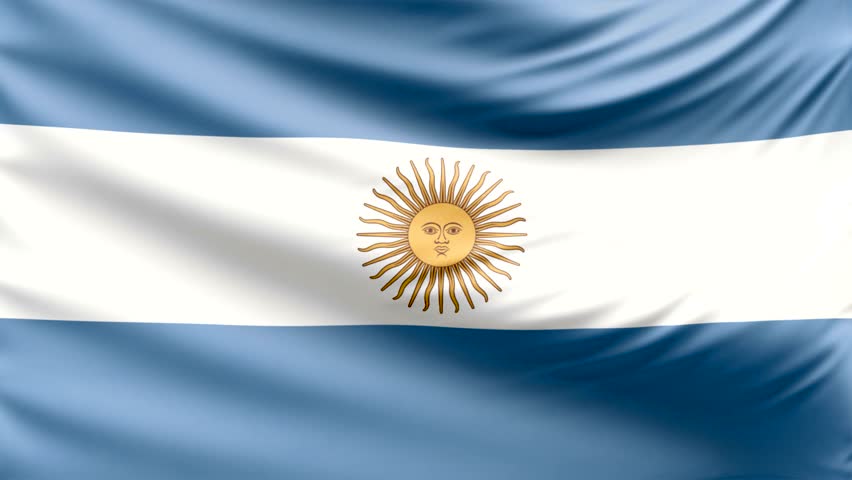 Argentina Flag Slowly Waving In The Wind. Silk Material. Flag Color 