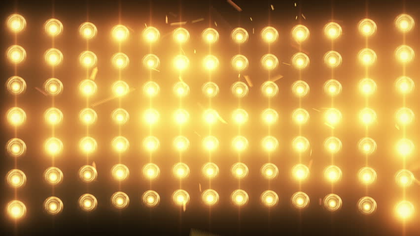 Bright flood lights background. Gold tint. Seamless loop.