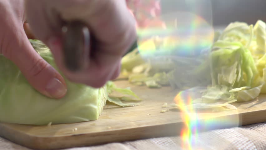 slicing cabbage