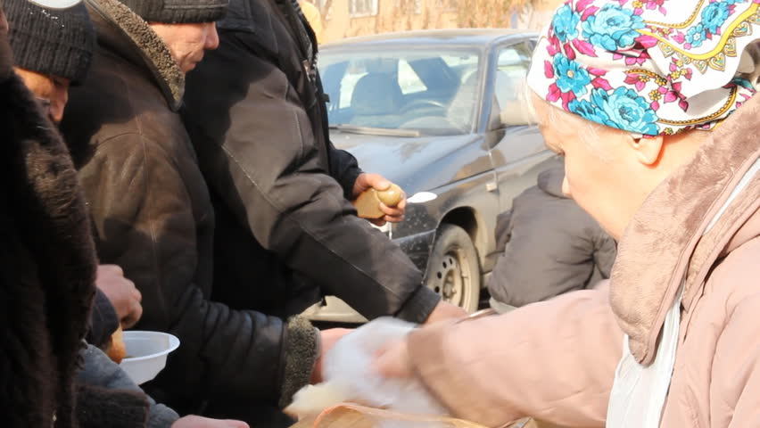 MARCH 1 - UFA, RUSSIA: 
Distribution of hot meals to homeless persons on March 1, 2012 in UFA, Russia. 
