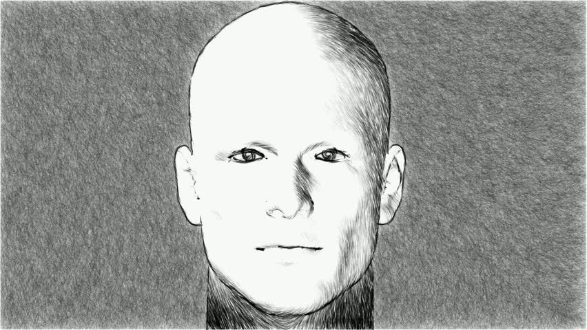 Sketch of a man 3d illustration. Rotating head human figure animation.