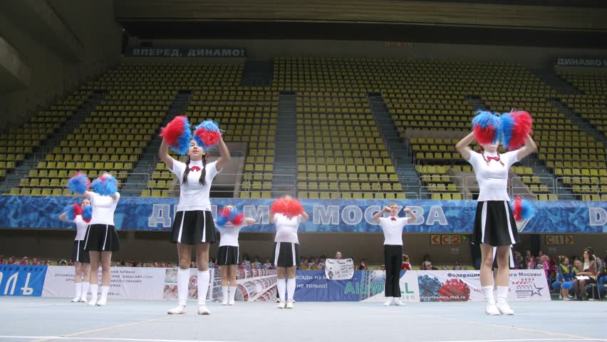 MOSCOW - MAR 24: (Timelapse View) Chaplin team participates in Annual competitions of Championship of Moscow on cheerleading in Dynamo sports palace, on March 24, 2012 in Moscow, Russia