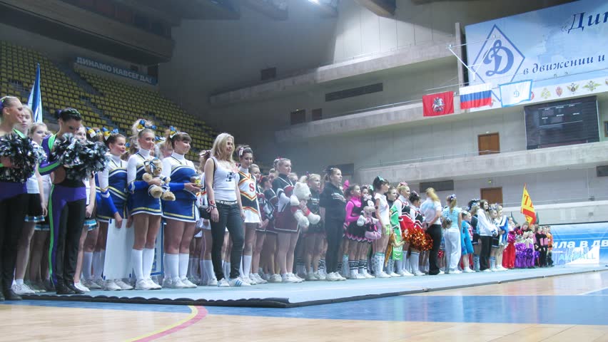 MOSCOW - MAR 24: (Timelapse View) Teams participate in championship opening of Moscow on cheerleading in Dynamo sports palace, on March 24, 2012 in Moscow, Russia