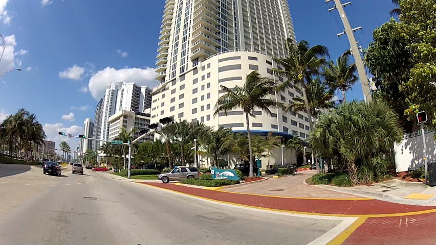 MIAMI, FL - APRIL 28: Drivers point of view of Sunny Isles Beach, April 28, 2012 in Miami, FL. 