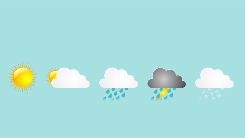 Set Of 7 Animated Weather Icons (sunny, Thunderstorm, Partly Cloudy