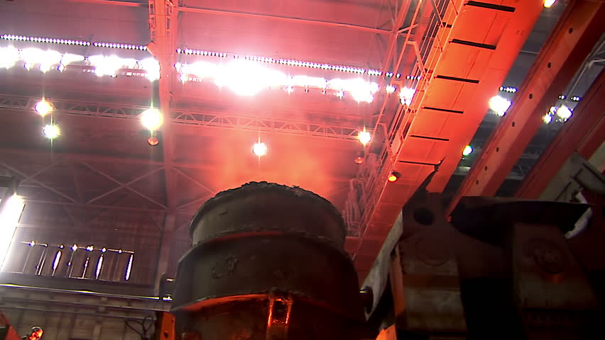 Iron and Steel Works.A huge bucket (barrel) with the molten iron.