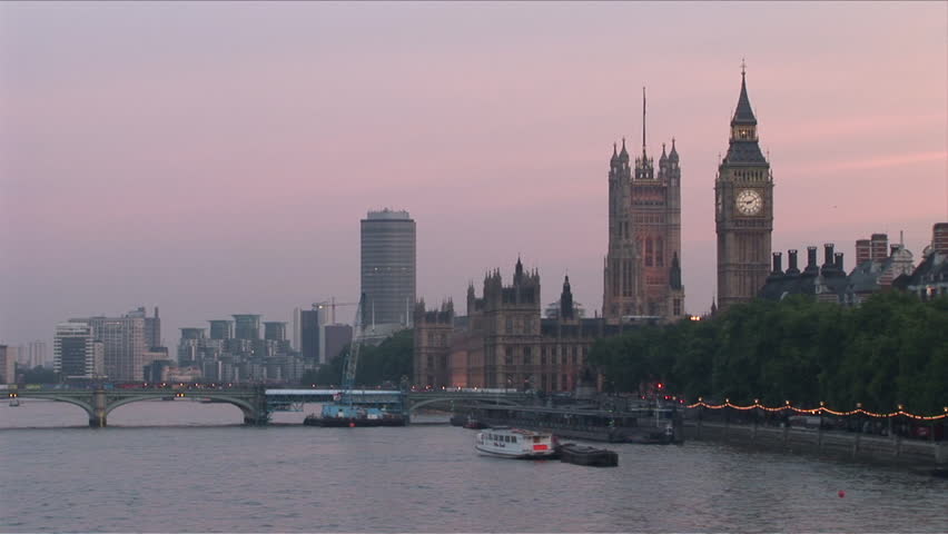 View of Westminster Bridge and Thames River in London United Kingdom