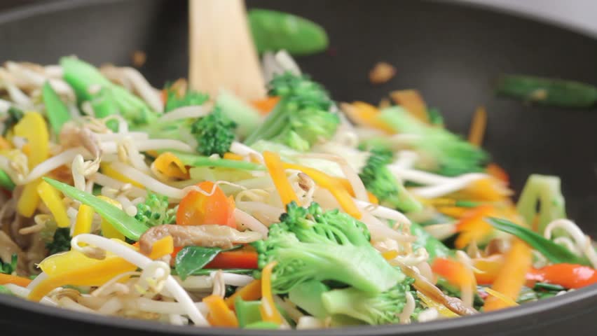 Stir-frying mixed vegetables