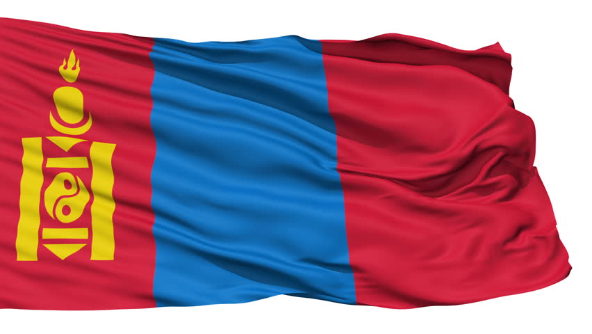 Animation of the full fluttering national flag of Mongolia isolated on white