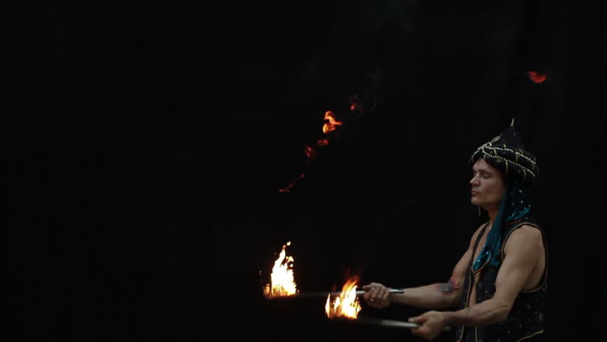 Fire breather on a black background