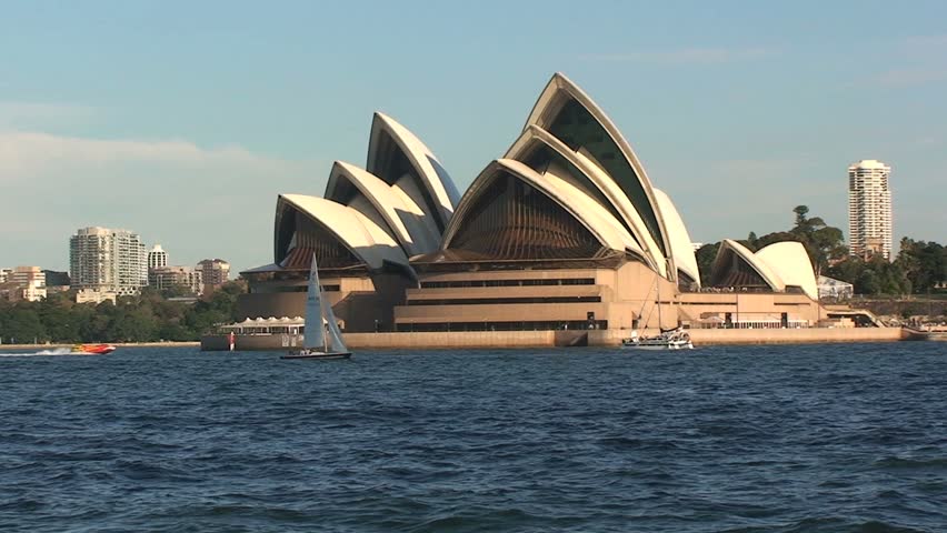 Sydney, Australia  April, 1 2008 - Sydney Opera House Building with Water and Boats