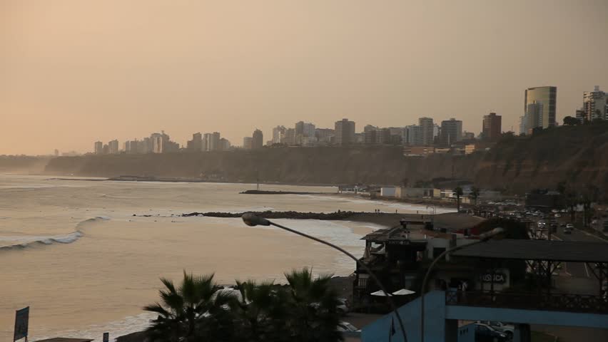 video footage of the Skyline of the metropolis of Lima, Peru, South america. With the pacific ocean. June 2012.