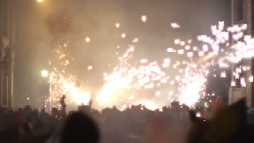 The correfoc, of fire run during the la merce festival in Barcelona. 10 September 2011, Barcelona, Spain