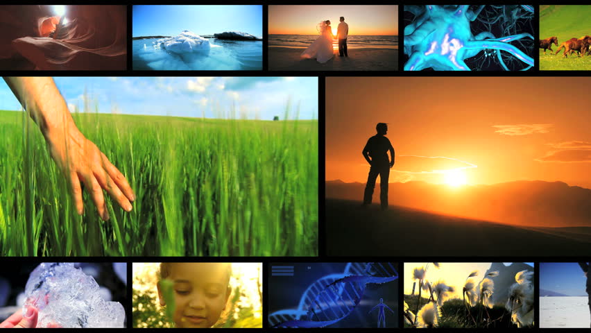 Montage of lifestyle achievements and environmental locations around the globe