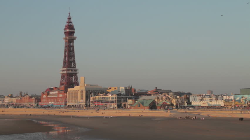 Blackpool tower and Golden Mile with beach in foreground