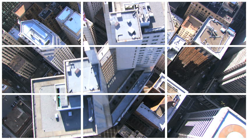 Multiple film images of skyscrapers city bridges and suburban San Francisco, North America