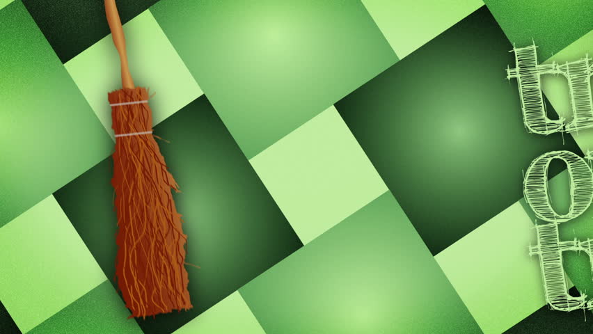 Witch's Broom flies back and forth ending with it stopping upright and the words "Trick or Treat" appear.