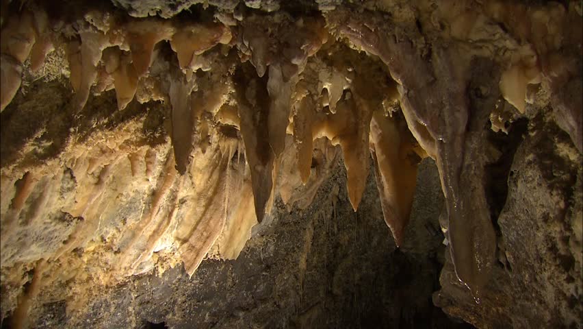 Row of stalactites with dramatic lighting