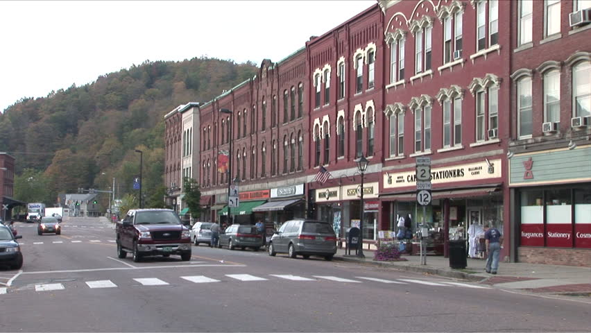 Vermont - CIRCA September, 2007: View of a quiet street in a small New England town with a few cars seen during the day