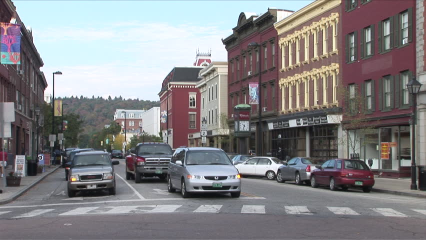 Vermont - CIRCA September, 2007: View of a quiet street in a small New England town with a few cars seen during the day