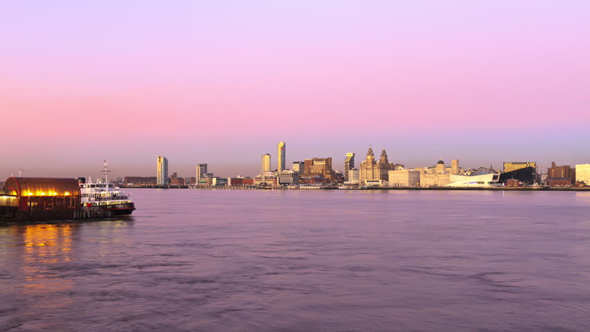 Time lapse of the Mersey Ferry crossing from Wirral to Liverpool at dusk