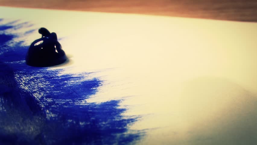 Painting With Blue Acrylic on Paper - Extreme Close Up