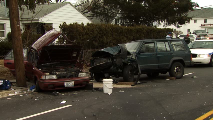 WARWICK, RHODE ISLAND - AUGUST 3, 2010: Two car accident in street