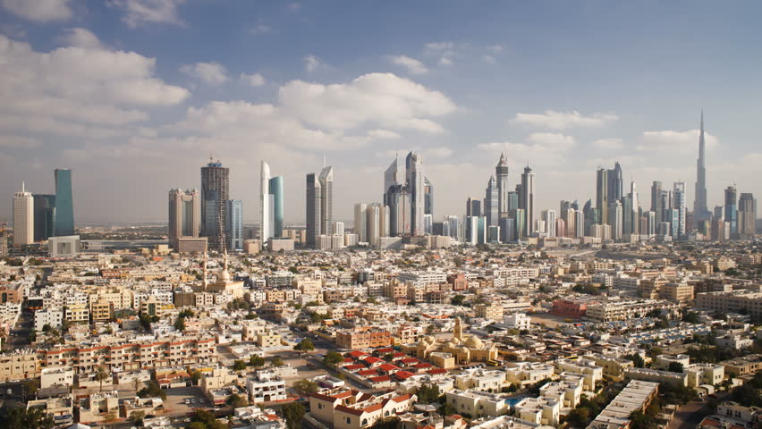 DUBAI, UNITED ARAB EMIRATES - CIRCA MAY 2011: elevated view of the new Dubai skyline of modern architecture and skyscrapers on Sheikh Zayed Road.