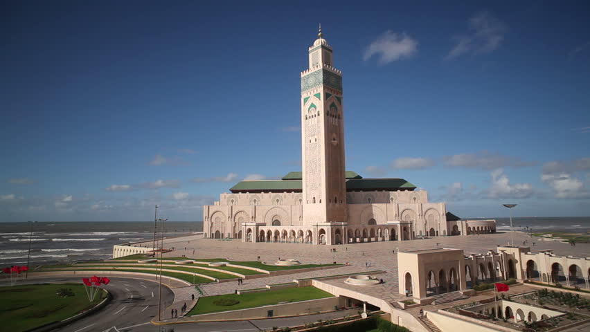 Hassan II Mosque, the third largest mosque in the world, Casablanca, against a blue sky
